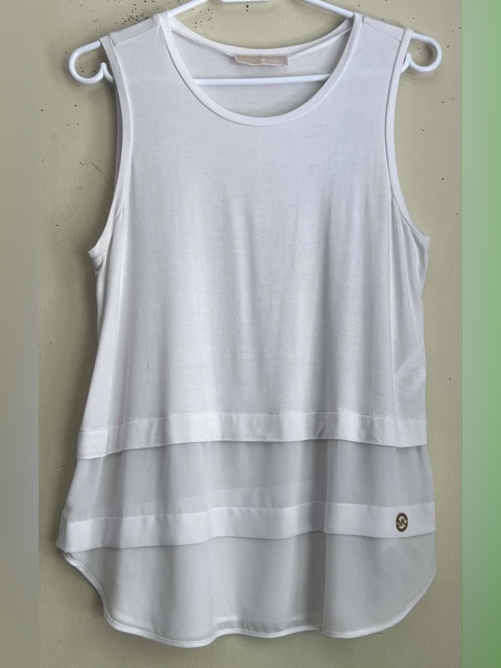 Michael Kors White Layered Chiffon-Trim Tank